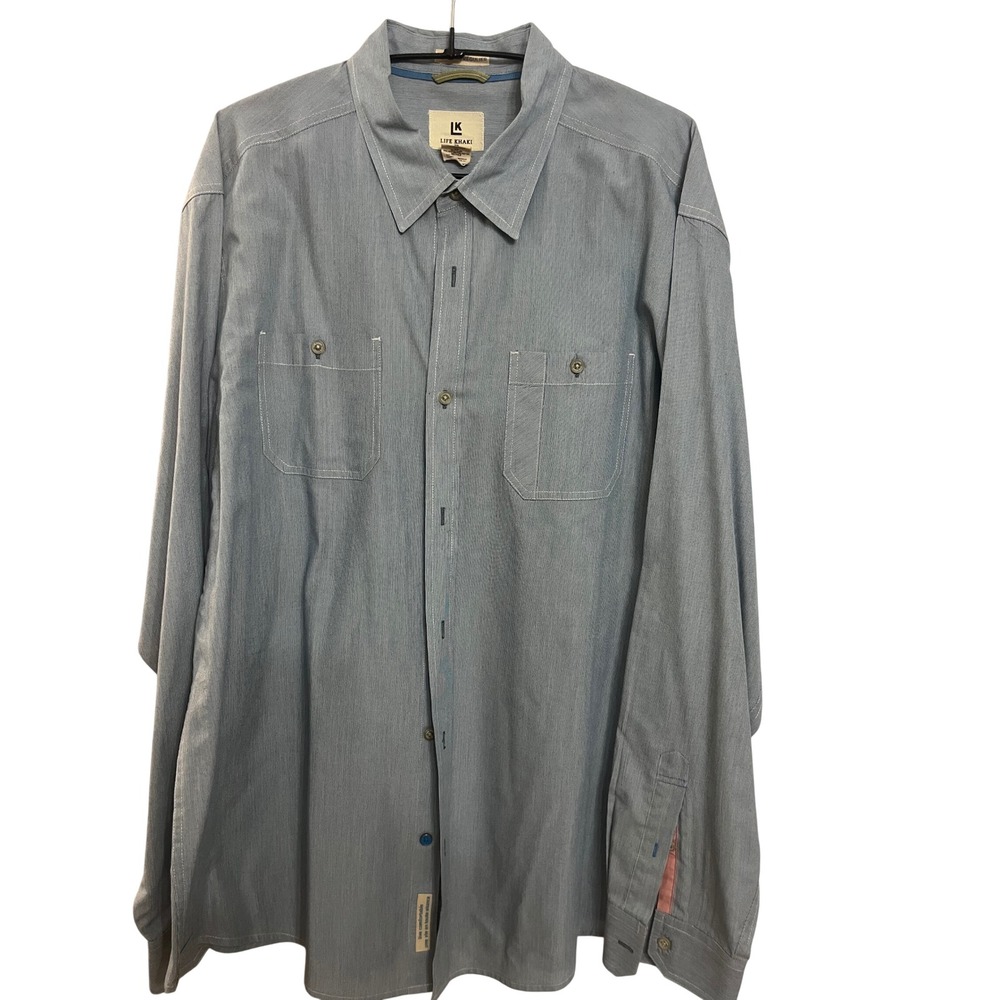 LIFE KHAKI Mens Long Sleeve Button‎ Up Shirt Regular Fit XL Blue Striped Work